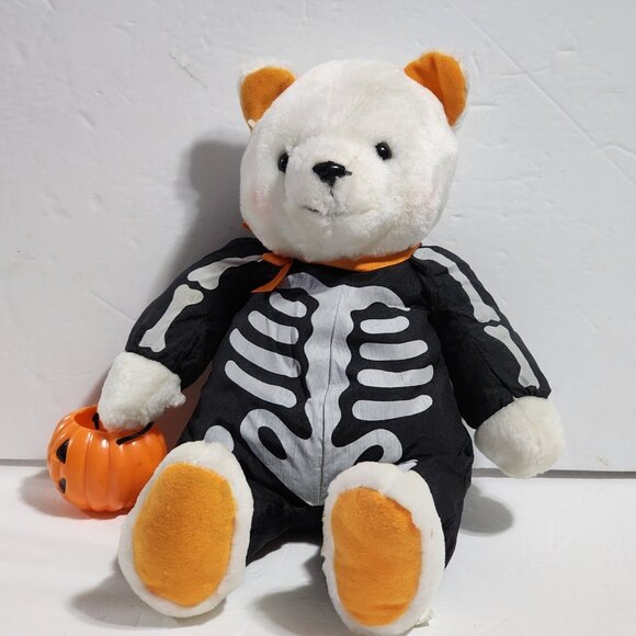 Hallmark Brandon Bear Halloween Skeleton Pumpkin Glow in the Dark Plush 14" - Picture 1 of 6